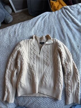 Eclipse Cream Cable-Knit Half-Zip Funnel Sweater